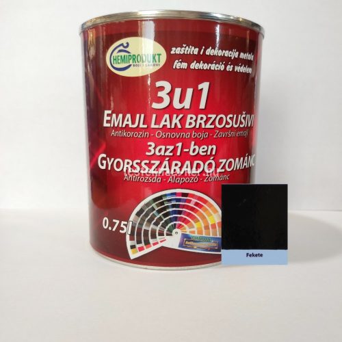 Hemi 3in1 rozsdagátló zománcfesték 0,75L - Fekete 